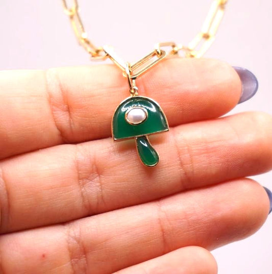 Verdant Malachite & Pearl Shroom Charm, alternate view