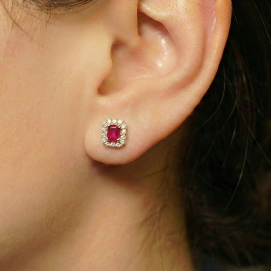Scarlet Ruby & Diamond Studs, alternate view