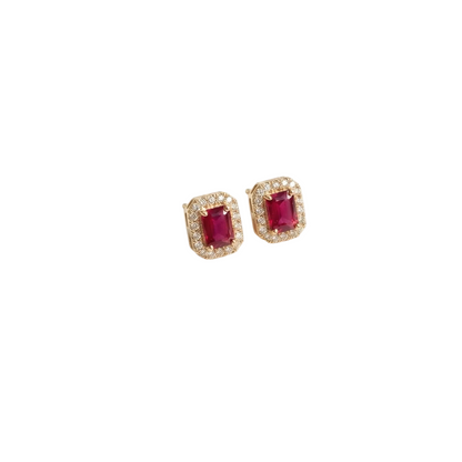 Scarlet Ruby & Diamond Studs, product view